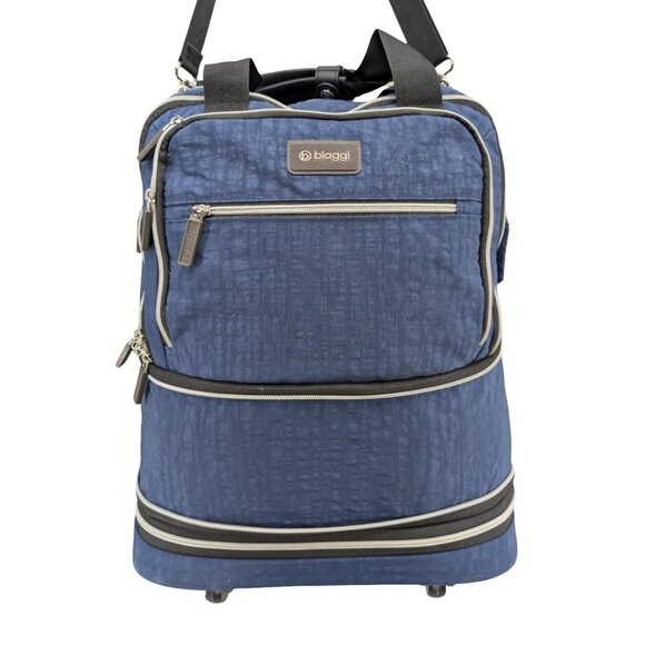 Biaggi Zipsak Expandable Carry On Bag Blue Black Rolling Travel Crossbody Bag - Picture 4 of 14